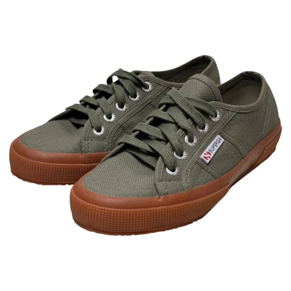 Superga 2750 COTU Classic Womens 5.5 Olive Green Canvas Sneakers Low Top